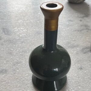 Dark Green Ceramic candle holder with Gold Accent 🕯️